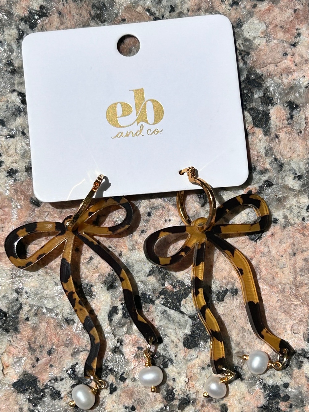 Tortoise Shell Bow & Real Pearl Hoop Earrings
